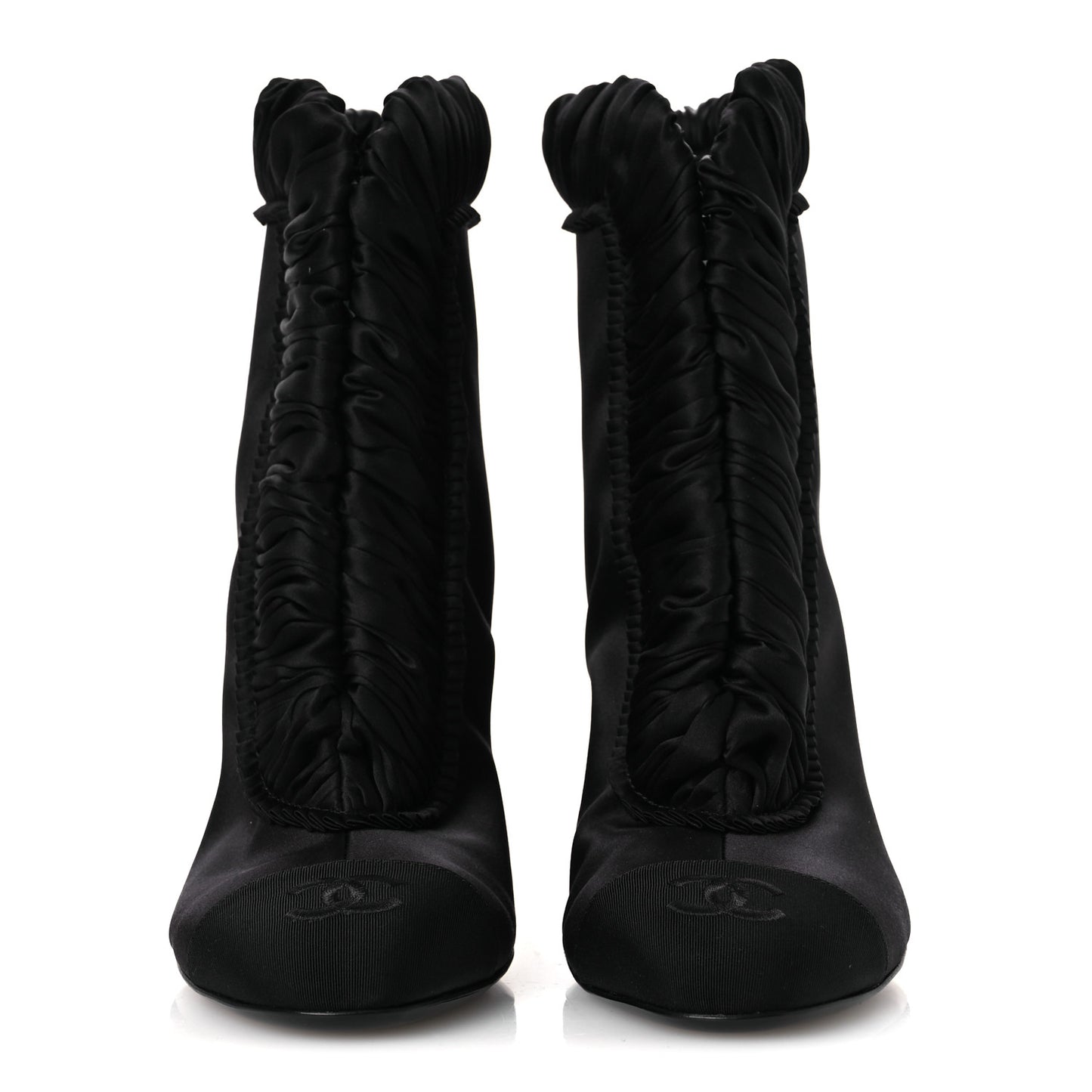 Satin Grosgrain Cap Toe Ruffle Boots Black 37.5 Black