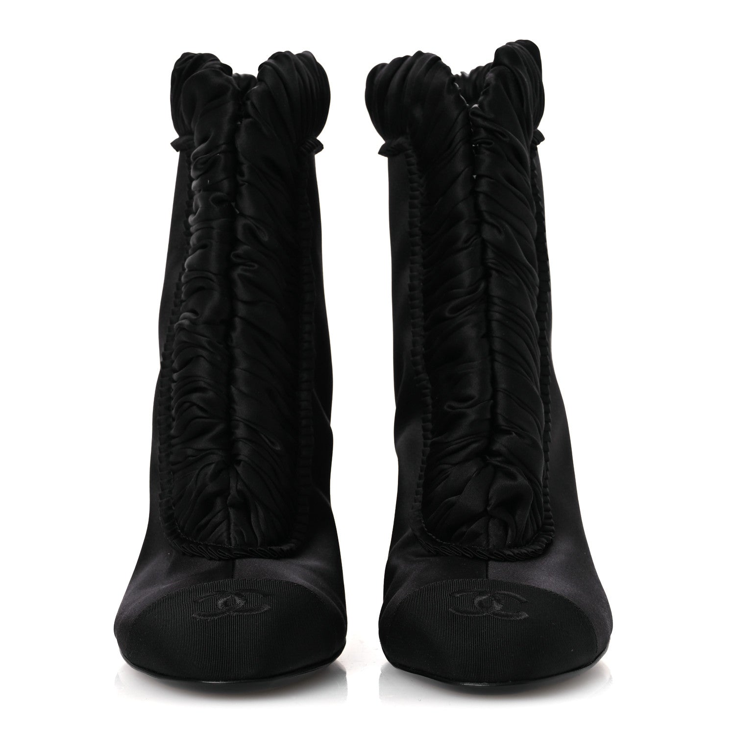 Chanel Satin Grosgrain Cap Toe Ruffle Boots Black 37.5 Black 3 of 10