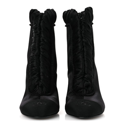 Chanel Satin Grosgrain Cap Toe Ruffle Boots Black 37.5 Black 3 of 10