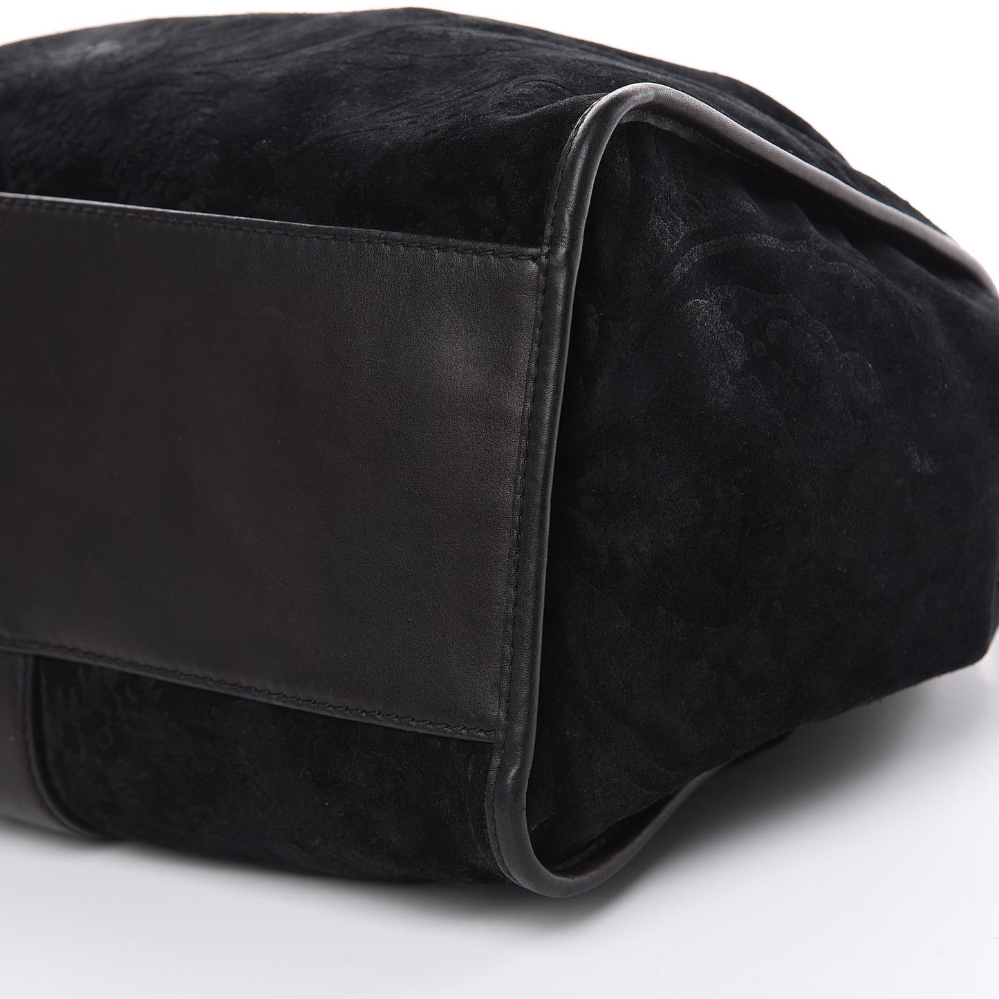 Nubuck Brocade Medium Soft Stirrup Shoulder Bag Black