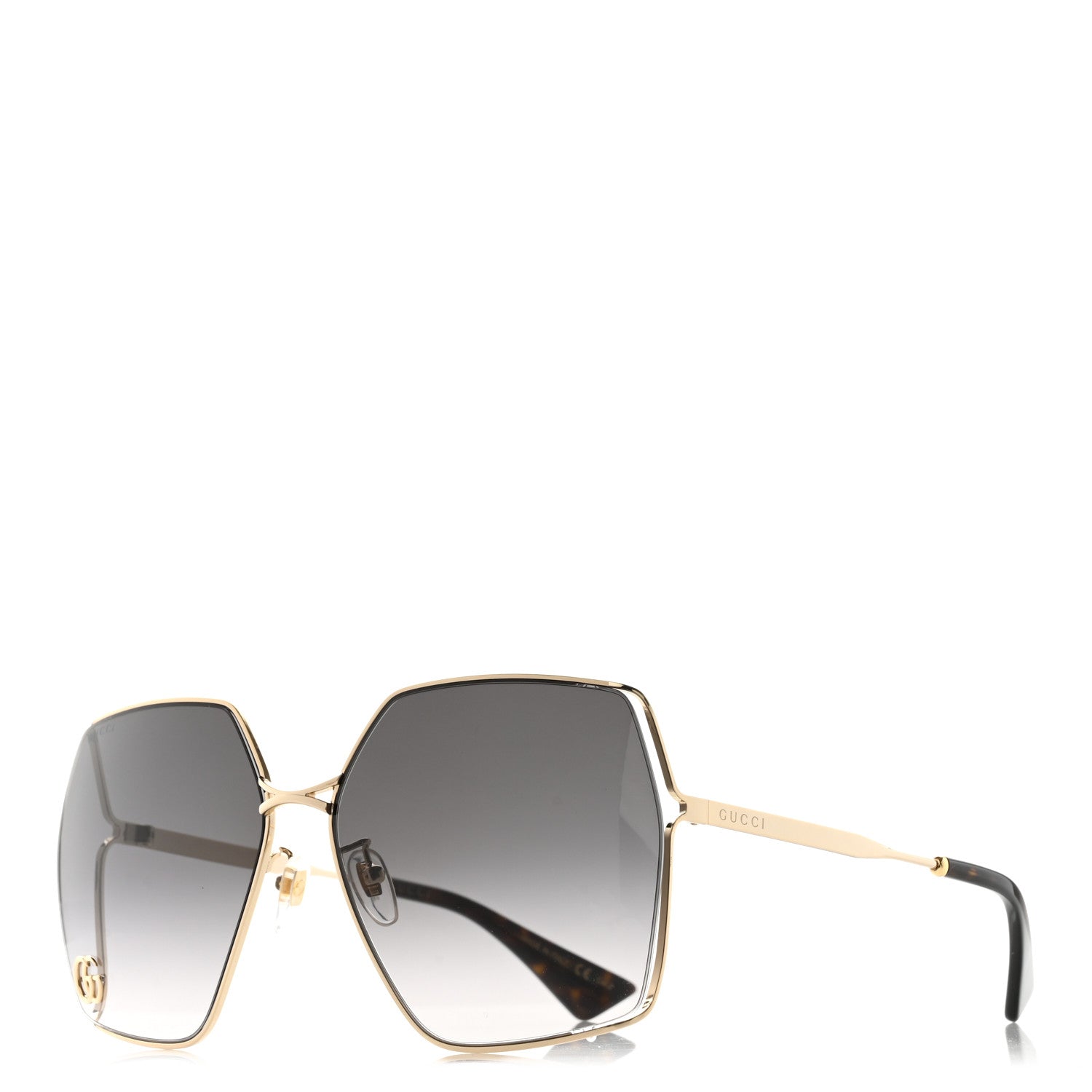 Gucci Metal Square Frame Sunglasses GG0817S Gold Grey 1 of 8