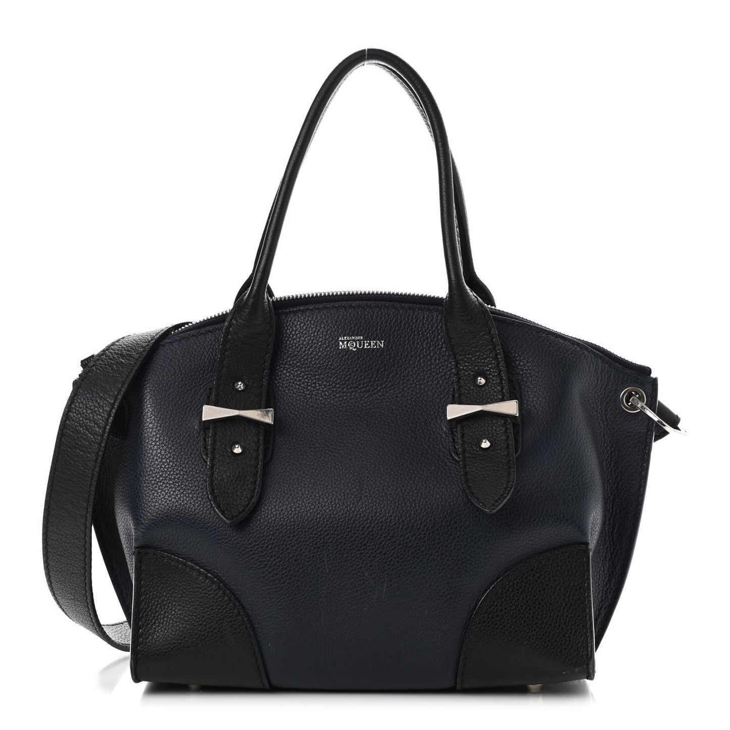 Grained Calfskin Small Bi-Color Legend Satchel Navy Black