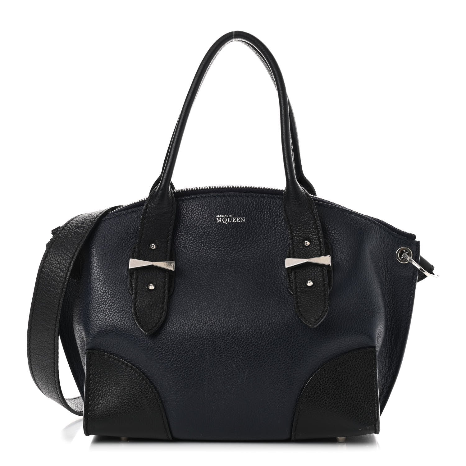Alexander McQueen Grained Calfskin Small Bi-Color Legend Satchel Navy Black 1 of 12