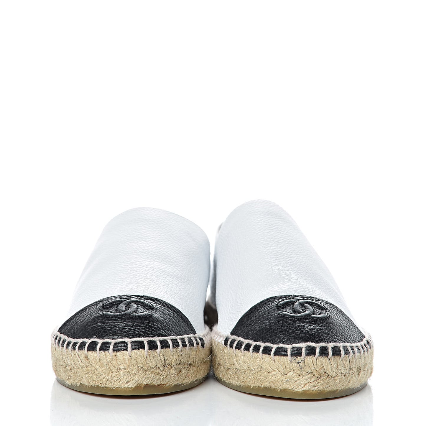 Grained Calfskin CC Espadrilles 38 White Black