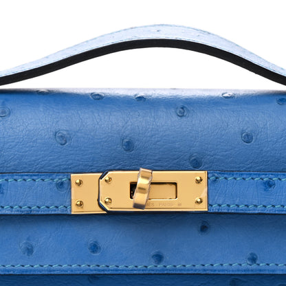 Hermes Ostrich Kelly Pochette Clutch Bleuet 8 of 14