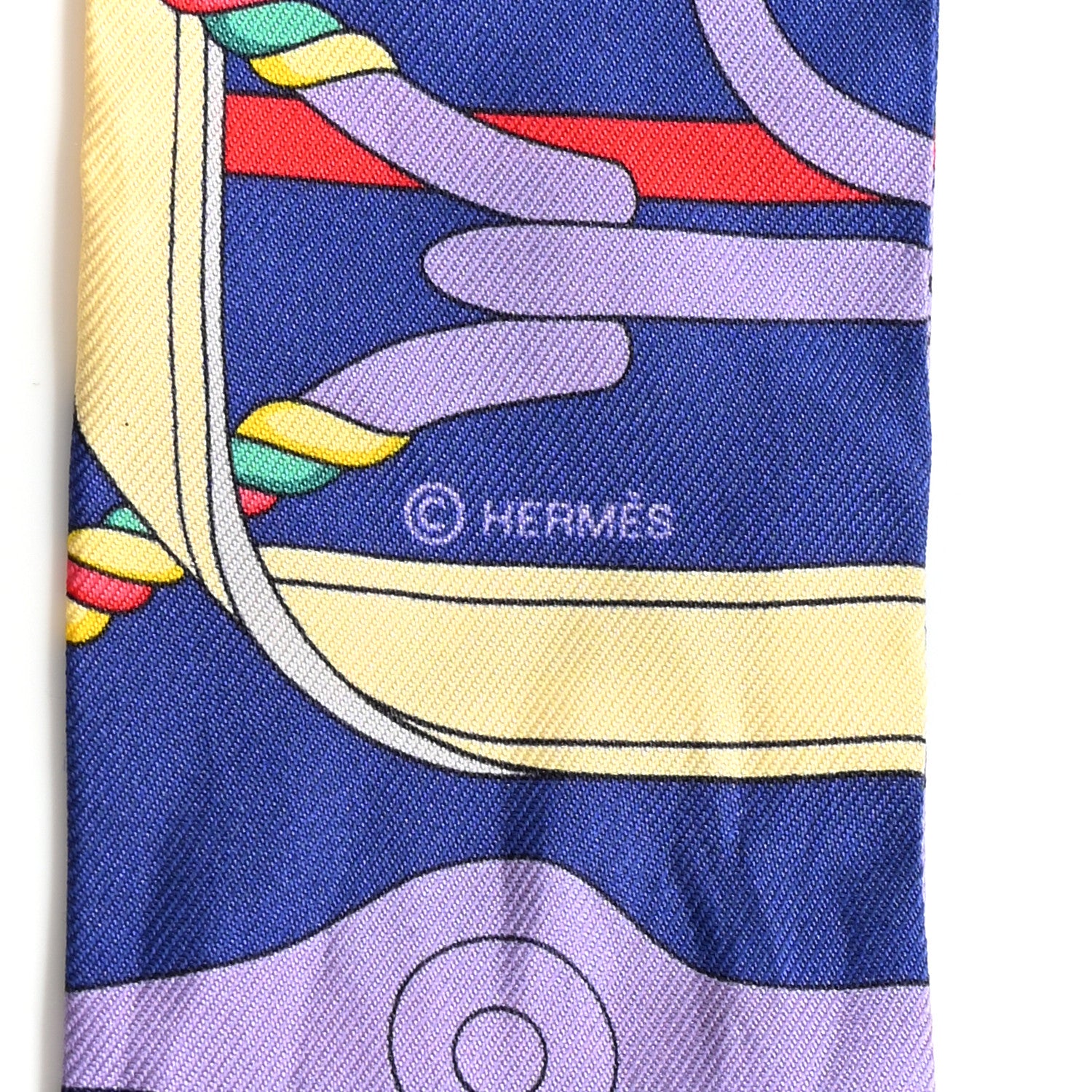 Hermes Silk Panoplie Equestre Twilly Bleu Jaune Rouge 4 of 6