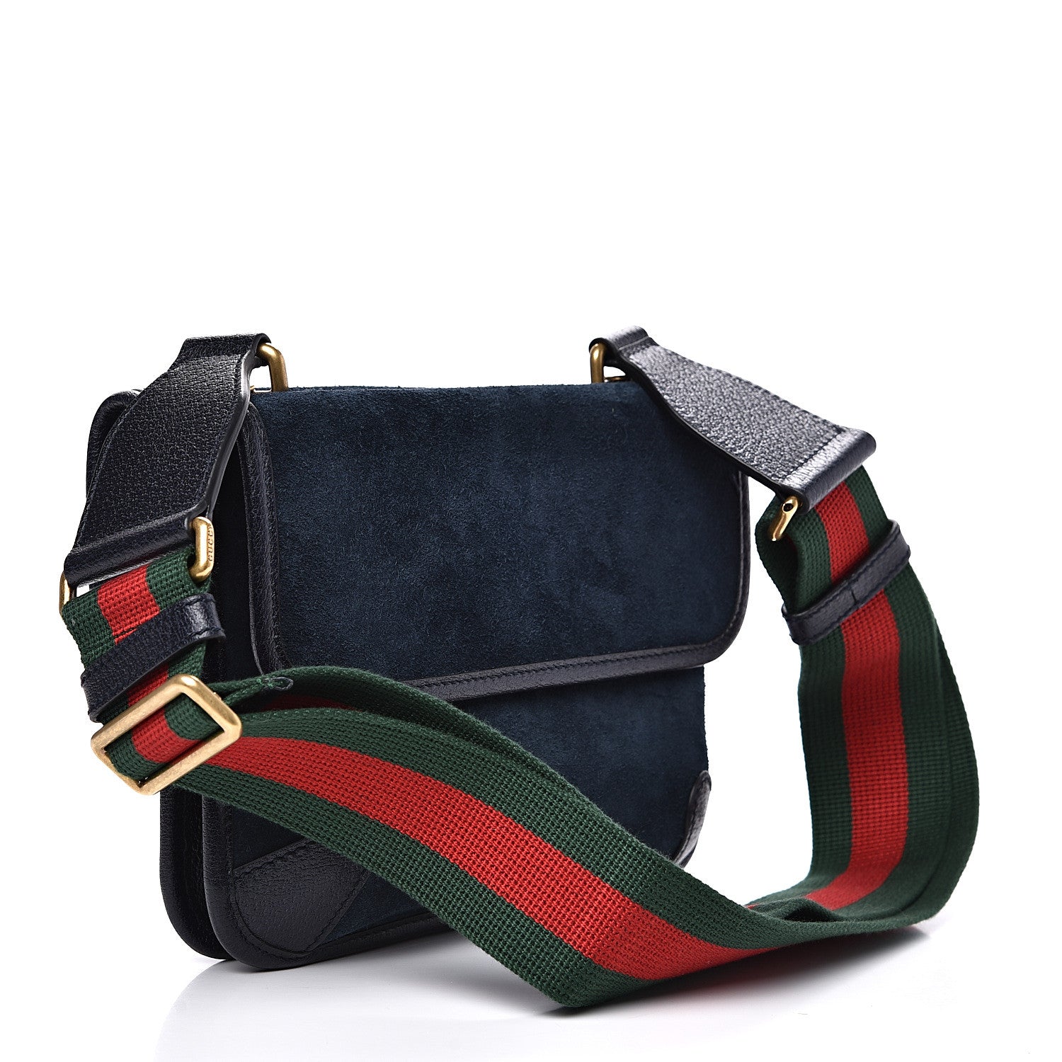 Gucci Suede Web Small Neo Vintage Double Flap Messenger Bag Blue 2 of 13