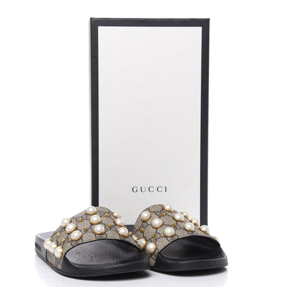 Gucci GG Supreme Monogram Pearls Slide Sandals 37 Beige 8 of 8