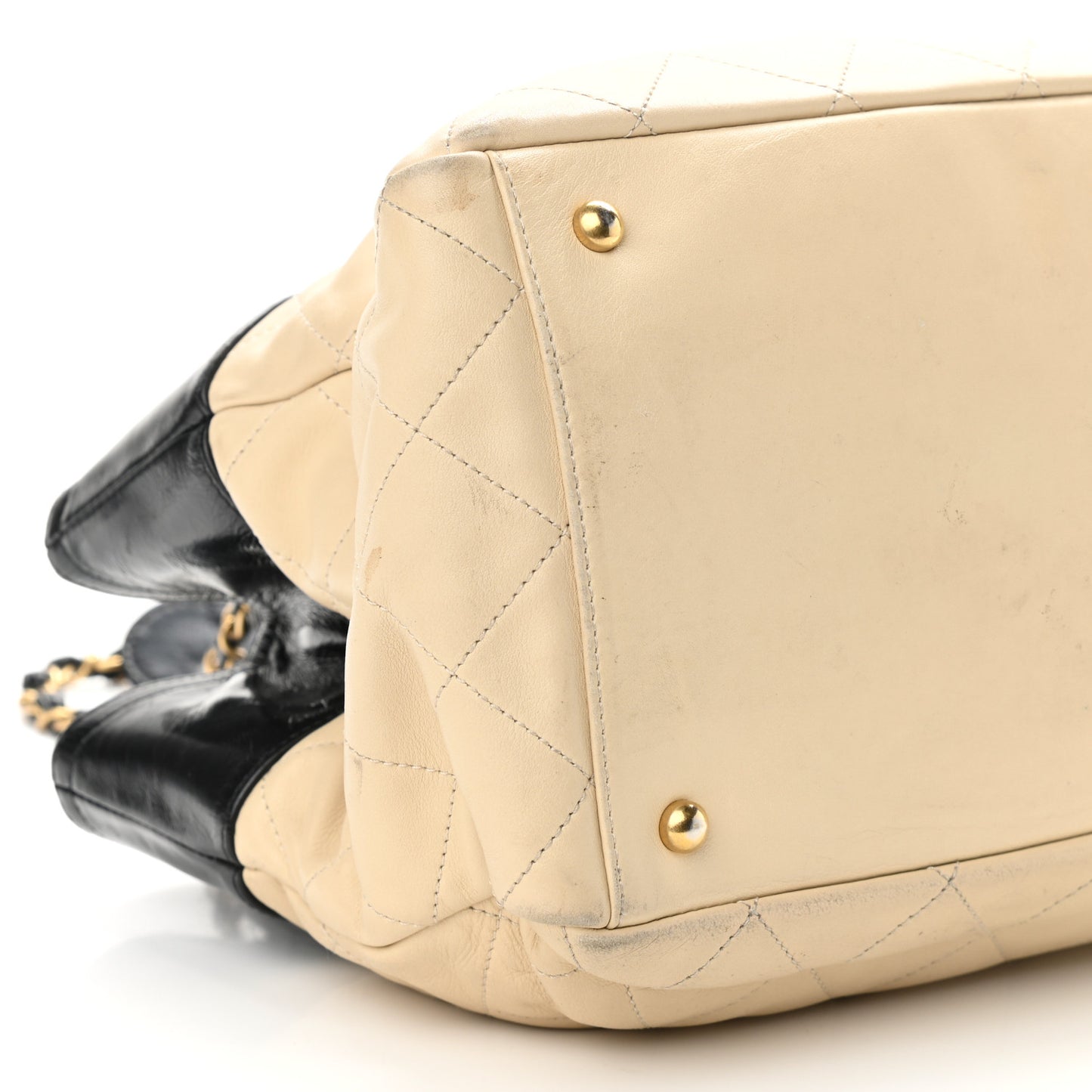 Calfskin Quilted In The Mix Shopping Tote Beige Black