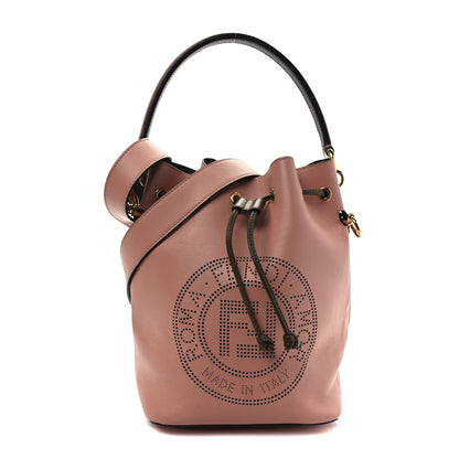 Fendi Vitello Grace F is Fendi Stamp Patch Perforated Small Mon Tresor Bucket Bag Rosa Bourbon 1 of 8