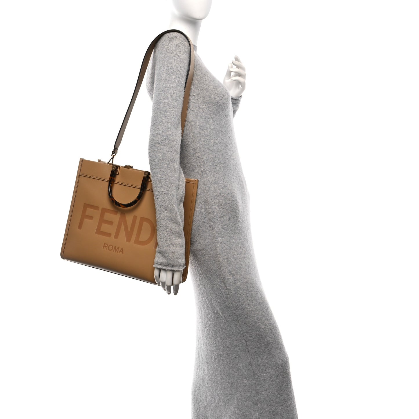 Vitello King Plexiglass Logo Embossed Medium Fendi Sunshine Shopper Tote Light Rose