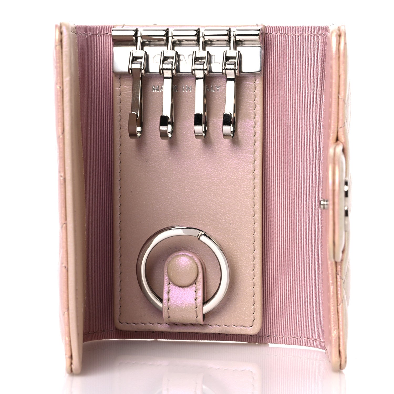 Chanel Iridescent Calfskin Quilted Classic 4 Key Holder Wallet Pink 5 of 14