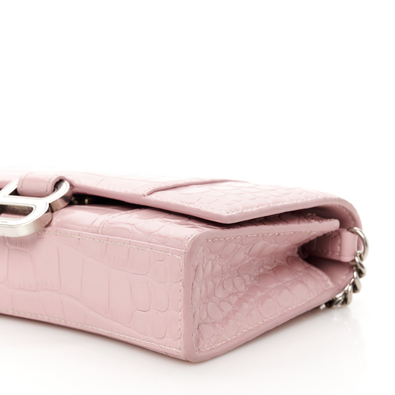 Balenciaga Shiny Calfskin Crocodile Embossed Hourglass Chain Bag Powder Pink 11 of 11