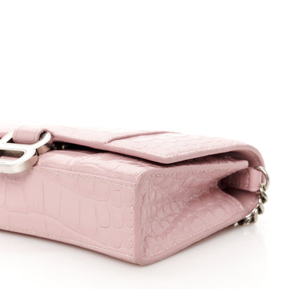 Balenciaga Shiny Calfskin Crocodile Embossed Hourglass Chain Bag Powder Pink 11 of 11
