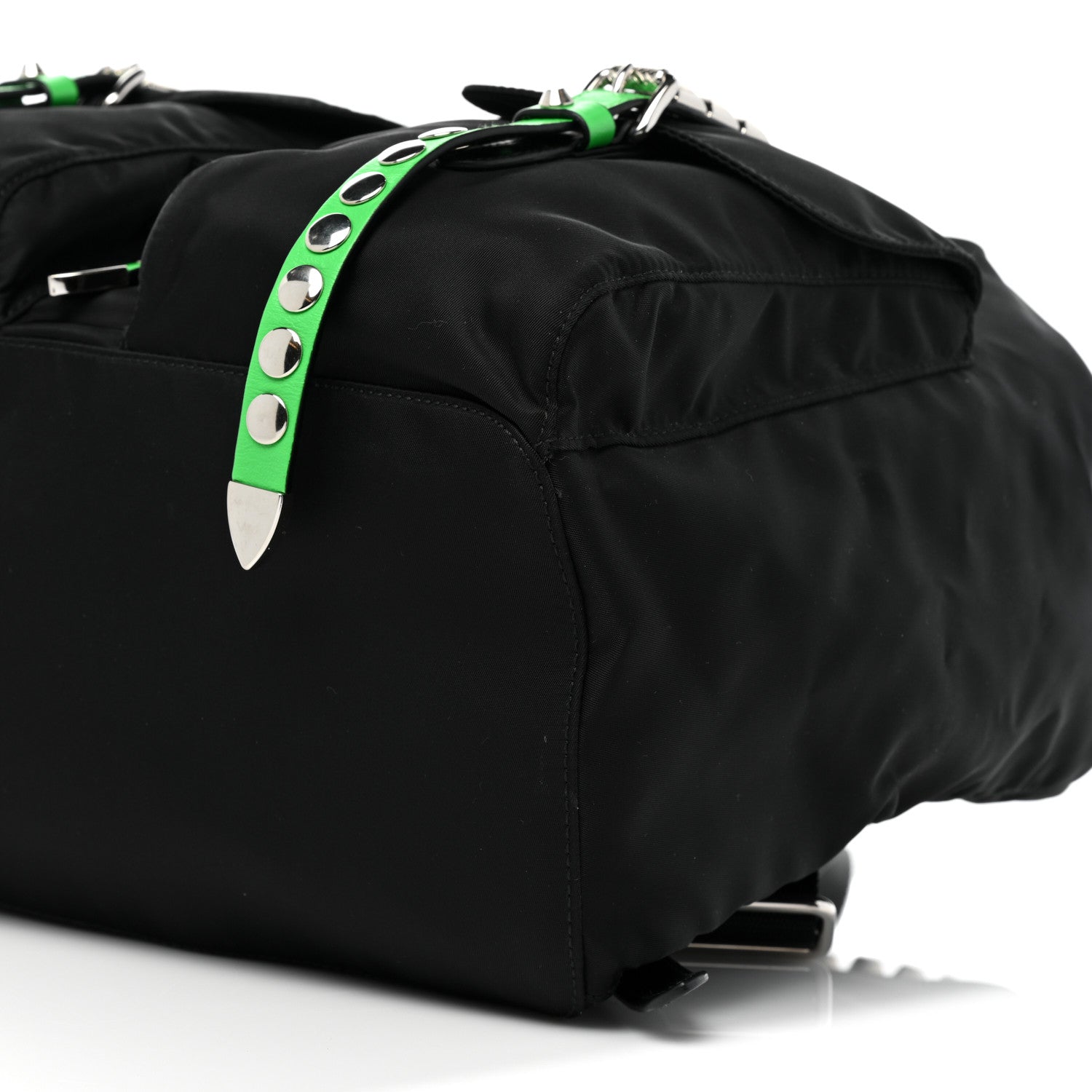Prada Nylon New Vela Studded Backpack Black Green 7 of 8