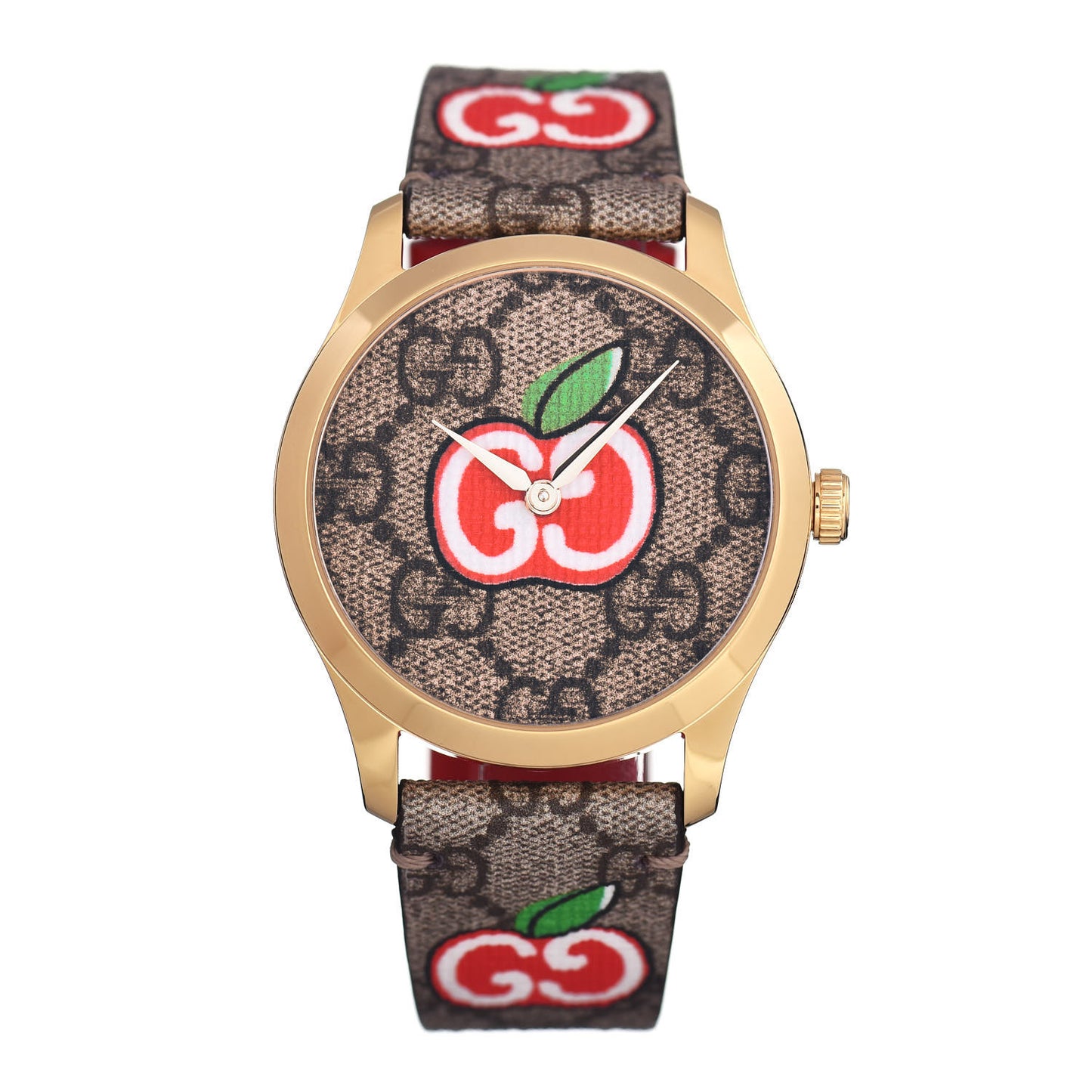 Stainless Steel Canvas 38mm G-Timeless Chinese Valentine's GG Apple Quartz Watch Brown