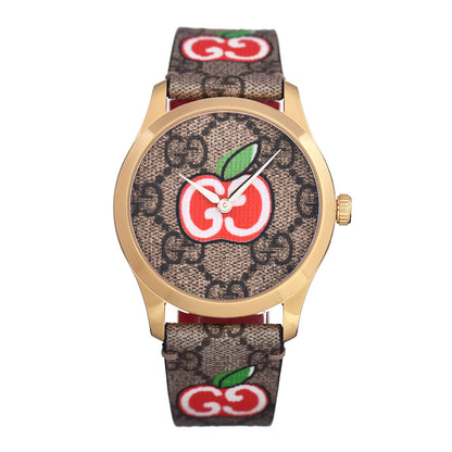Gucci Stainless Steel Canvas 38mm G-Timeless Chinese Valentine's GG Apple Quartz Watch Brown 1 of 4