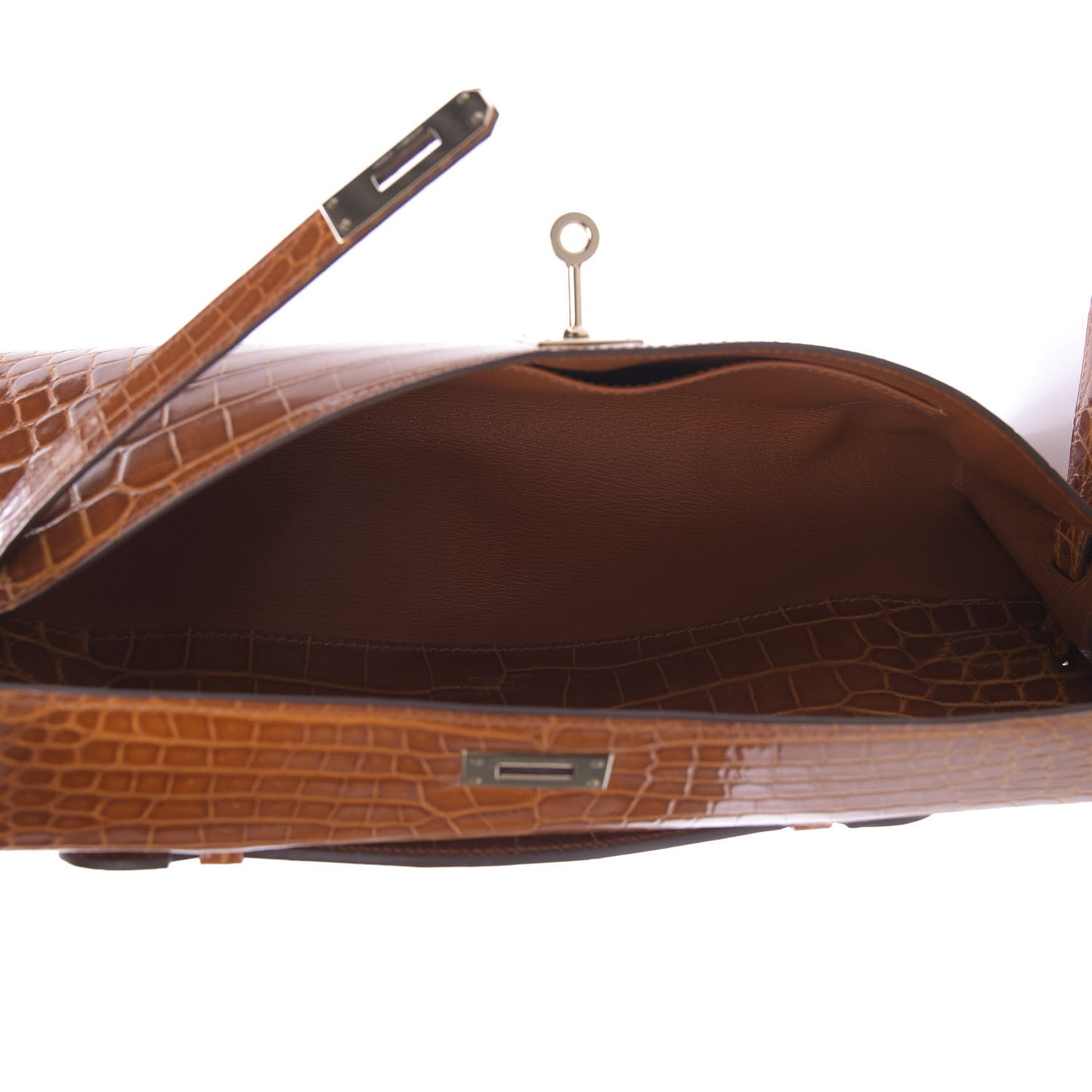 Shiny Niloticus Crocodile Kelly Cut Pochette Pain D'Epice
