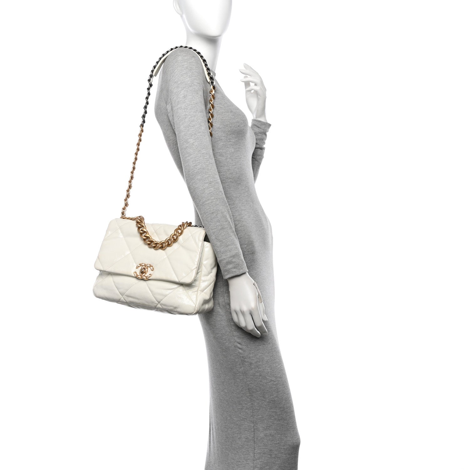 Chanel Shiny Crumpled Calfskin Quilted Medium Chanel 19 Flap White 2 of 16