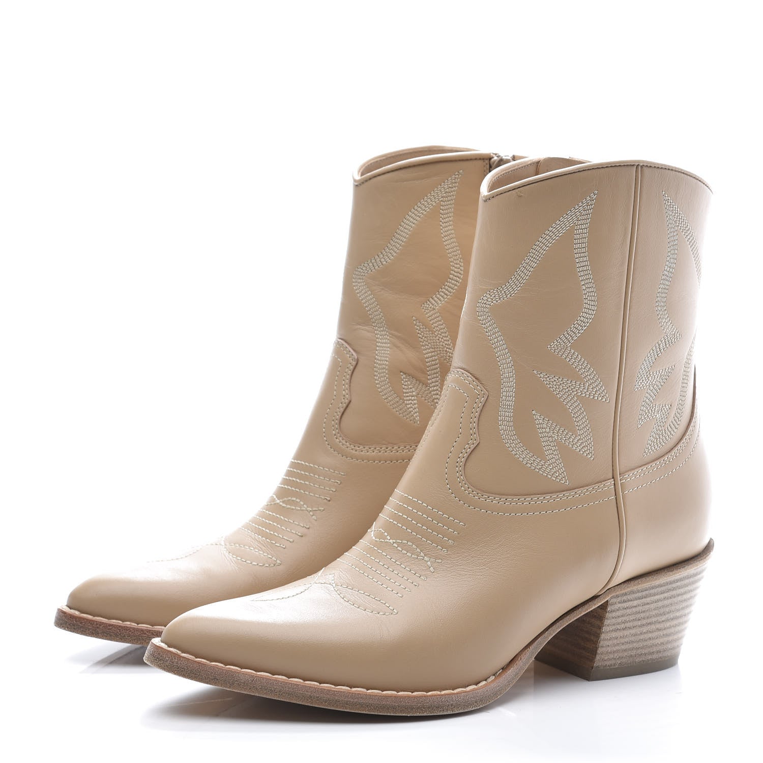 Valentino Garavani Calfskin Embroidered Texan 50mm Cowboy Ankle Boots 37 Naturale 3 of 10