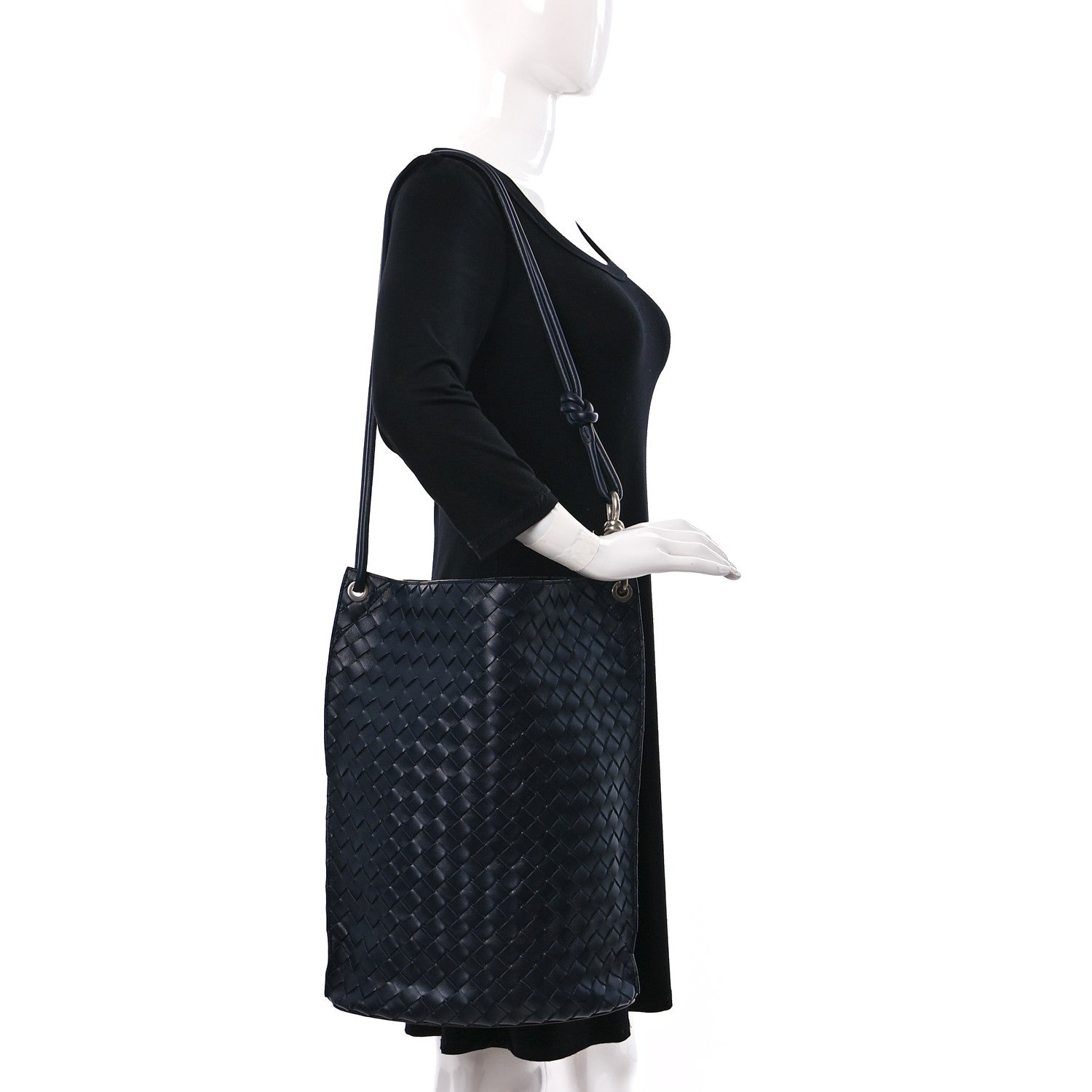 Bottega Veneta Nappa Intrecciato Medium Knot Bucket Bag Navy Blue 2 of 10