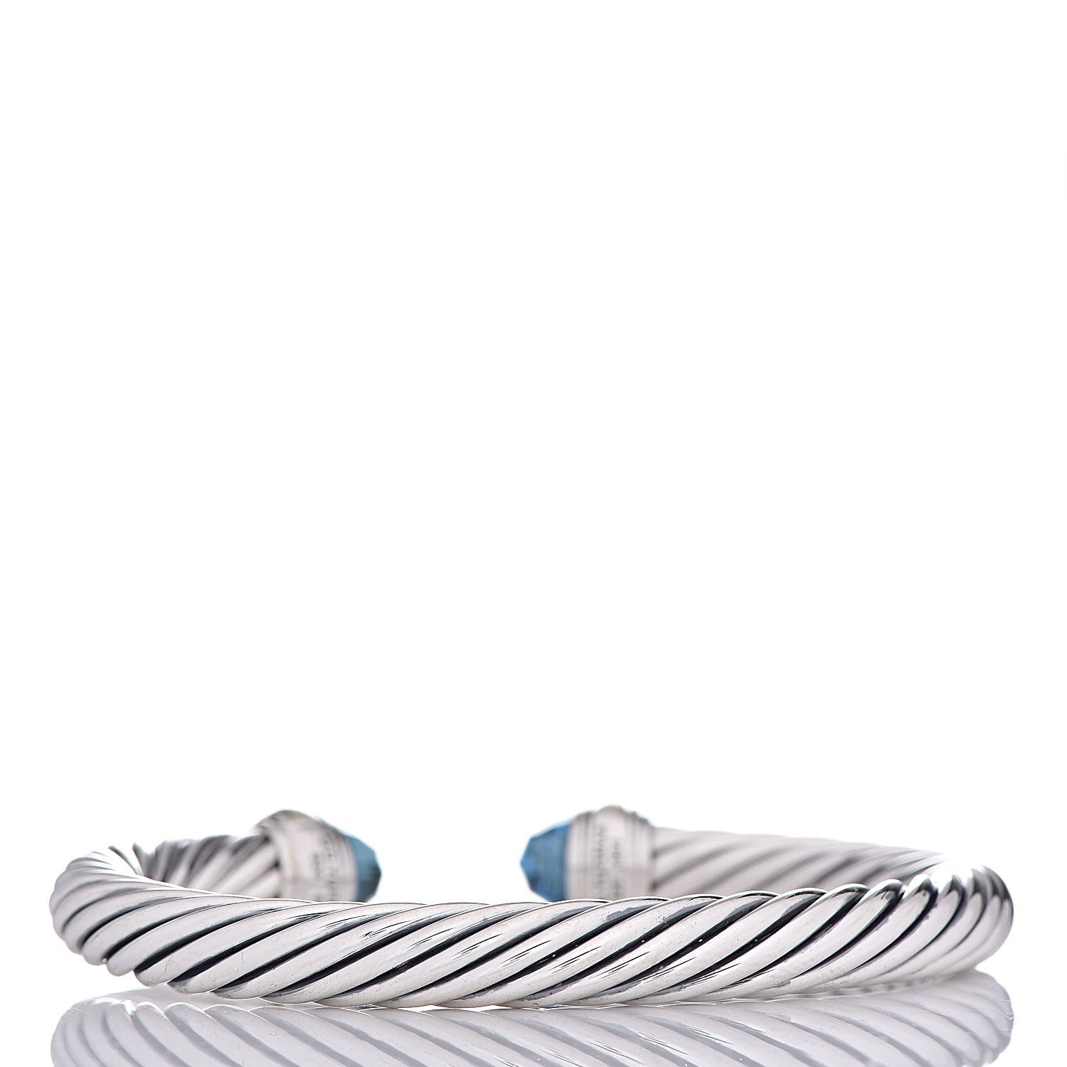 David Yurman Sterling Silver 14K Yellow Gold Blue Topaz 7mm Cable Classics Bracelet 3 of 4