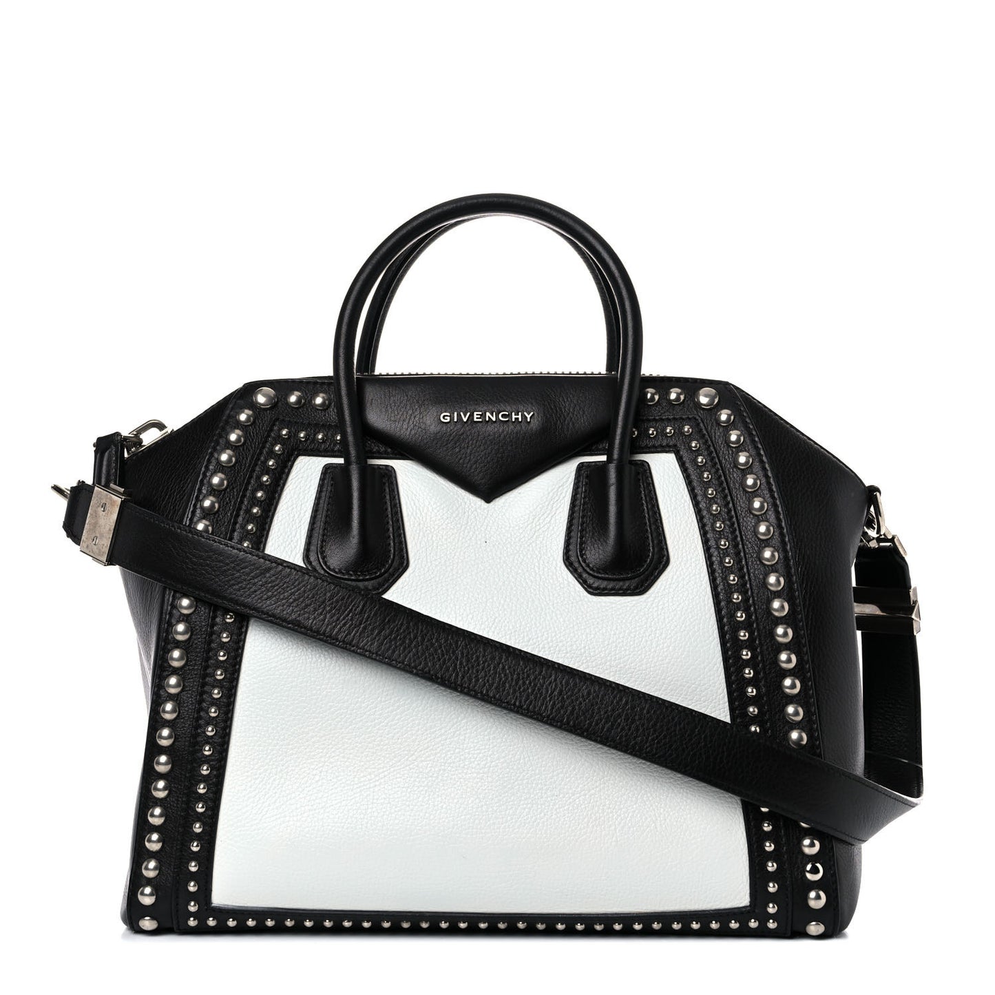 Calfskin Medium Studded Bi-Color Antigona Black White