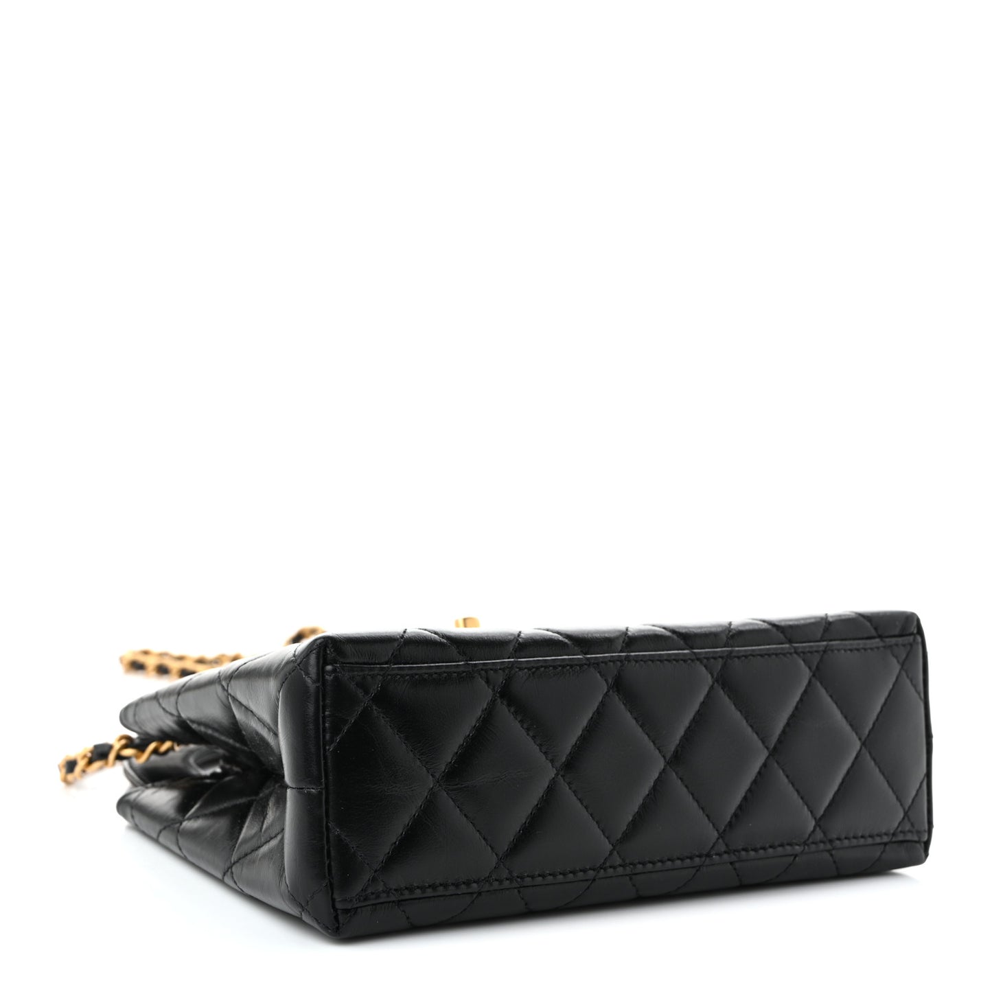 Shiny Aged Calfskin Quilted Nano Kelly Shopper Black Black