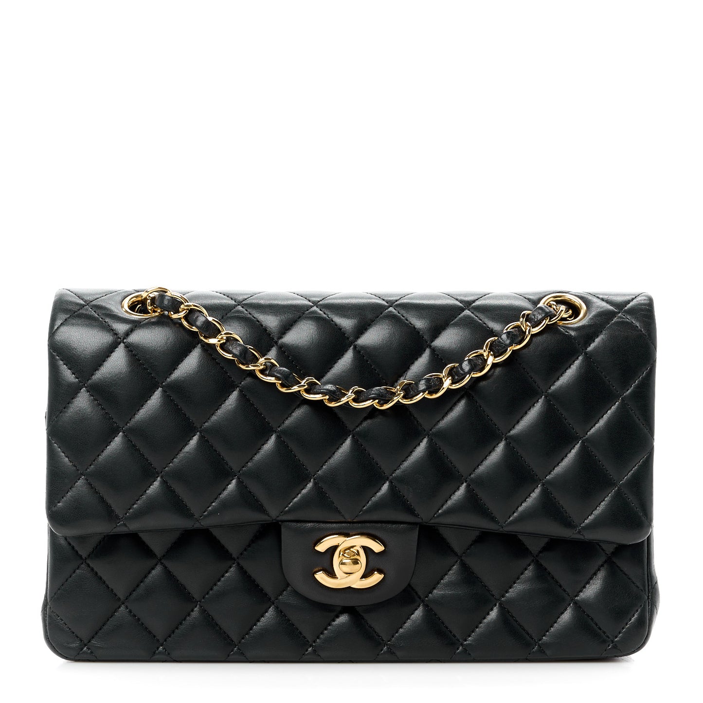 Lambskin Quilted Medium Double Flap Black