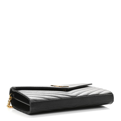 Saint Laurent Grain De Poudre Matelasse Chevron Monogram Chain Wallet Black 4 of 8
