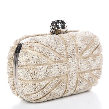 Alexander McQueen Canvas Beaded Britannia Skull Box Clutch Natural 3 of 11