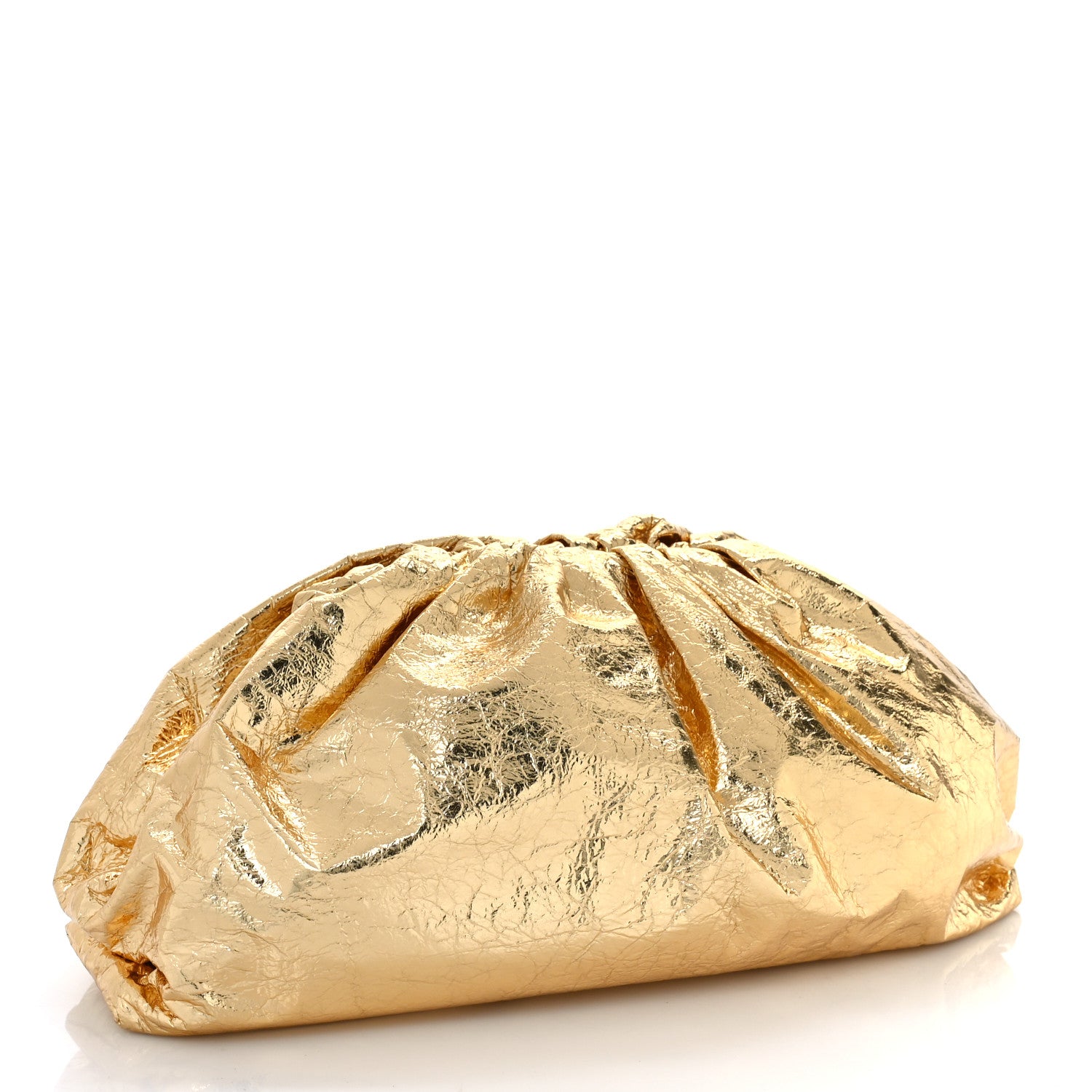 Bottega Veneta Metallic Crinkled Lambskin The Pouch Oversized Clutch Oro 3 of 10