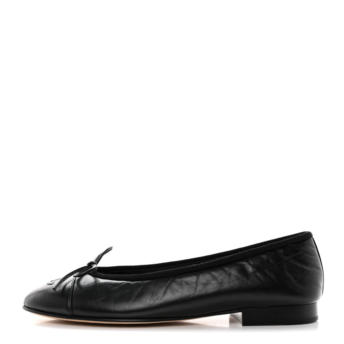 Lambskin Patent Cap Toe Ballerina Flats 36.5 Black