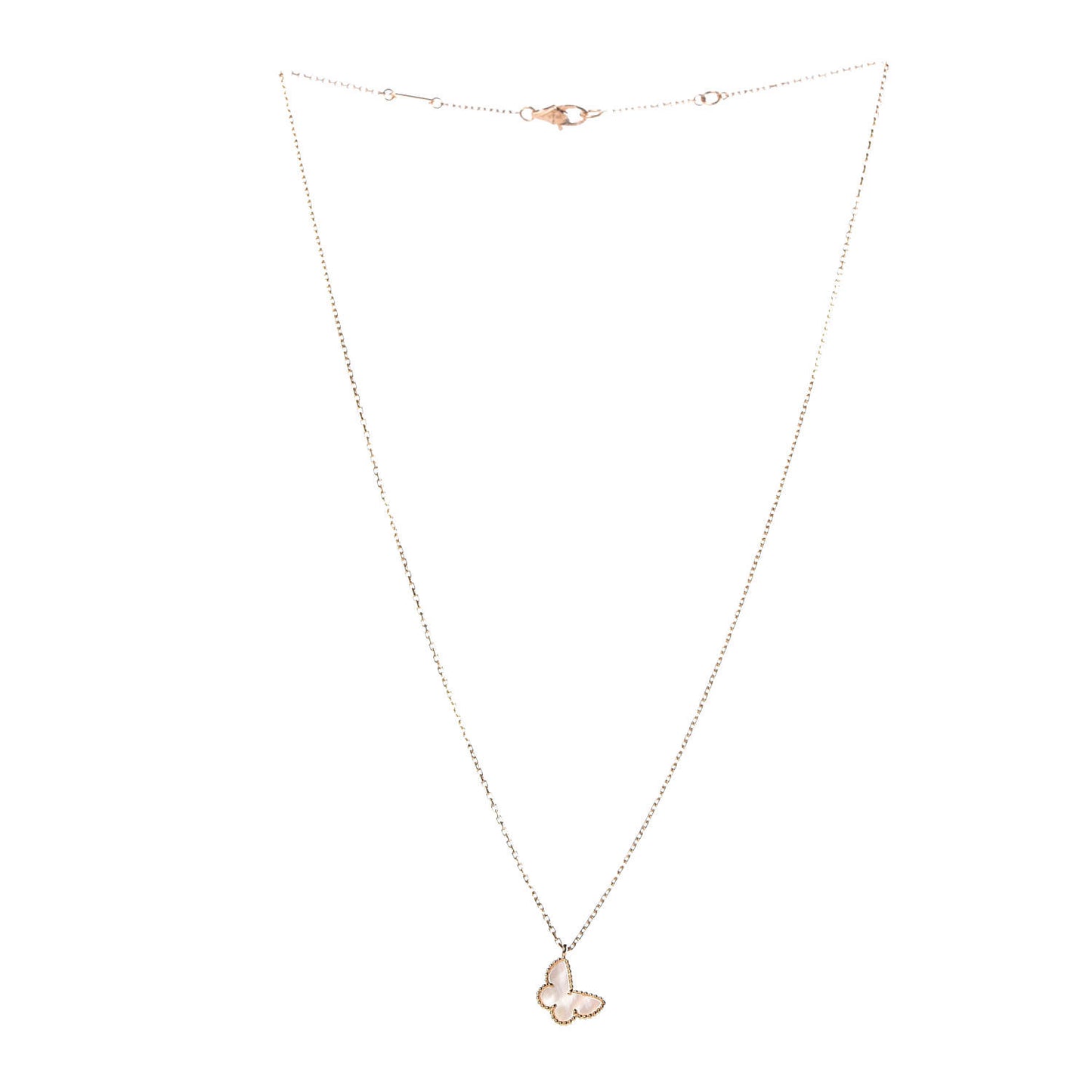 18K Yellow Gold Mother of Pearl Sweet Alhambra Butterfly Pendant Necklace