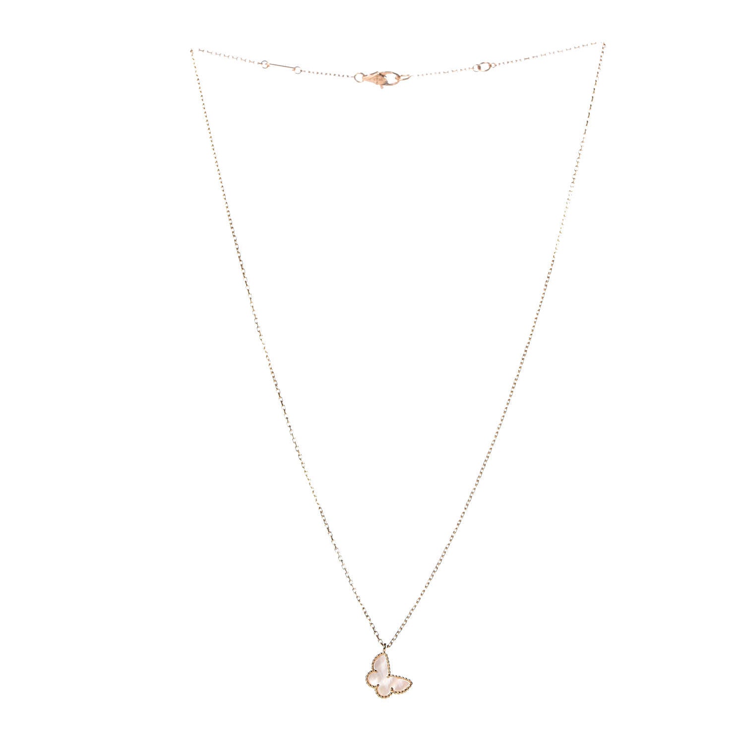 Van Cleef & Arpels 18K Yellow Gold Mother of Pearl Sweet Alhambra Butterfly Pendant Necklace 3 of 7