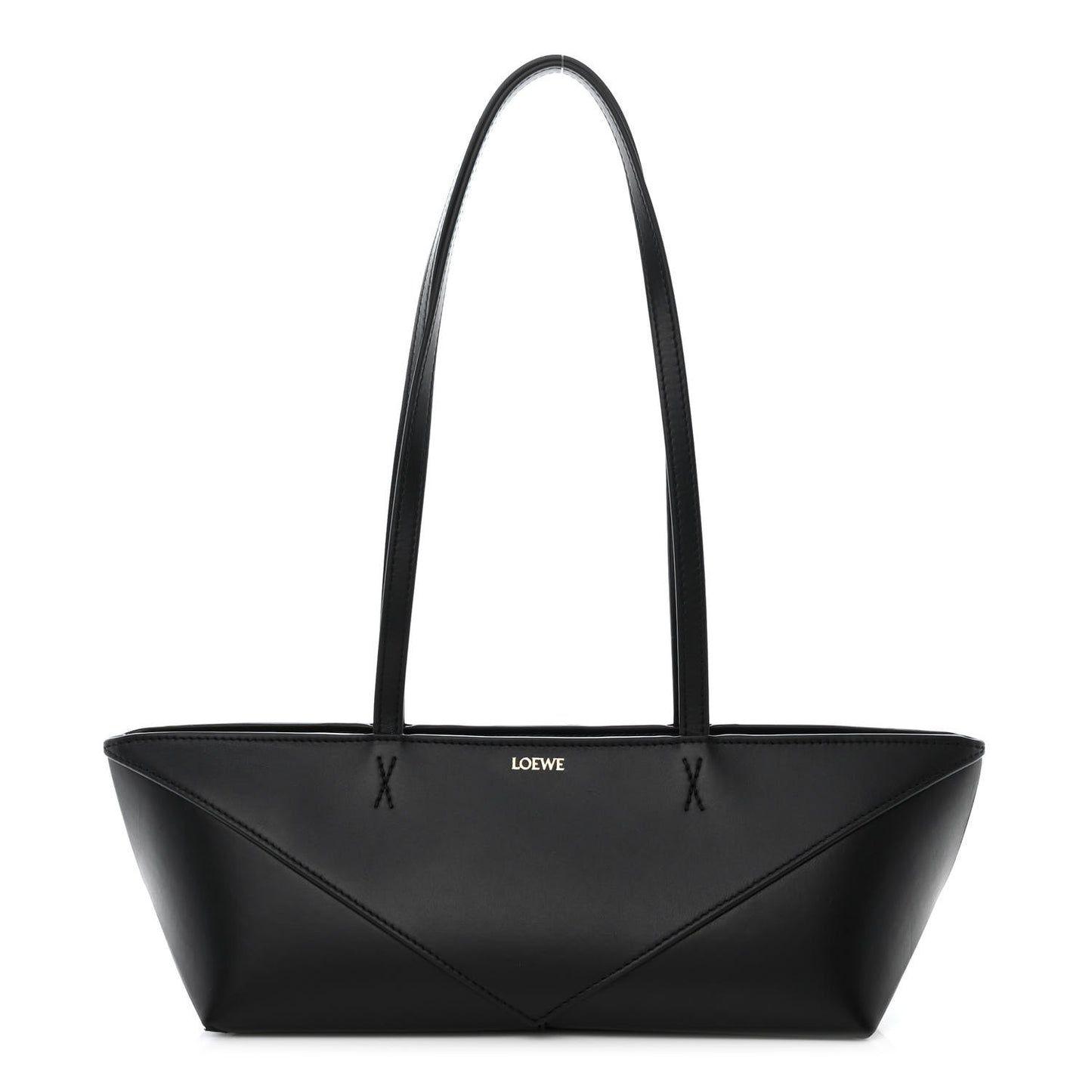 Shiny Calfskin Mini Cropped Puzzle Fold Tote Black