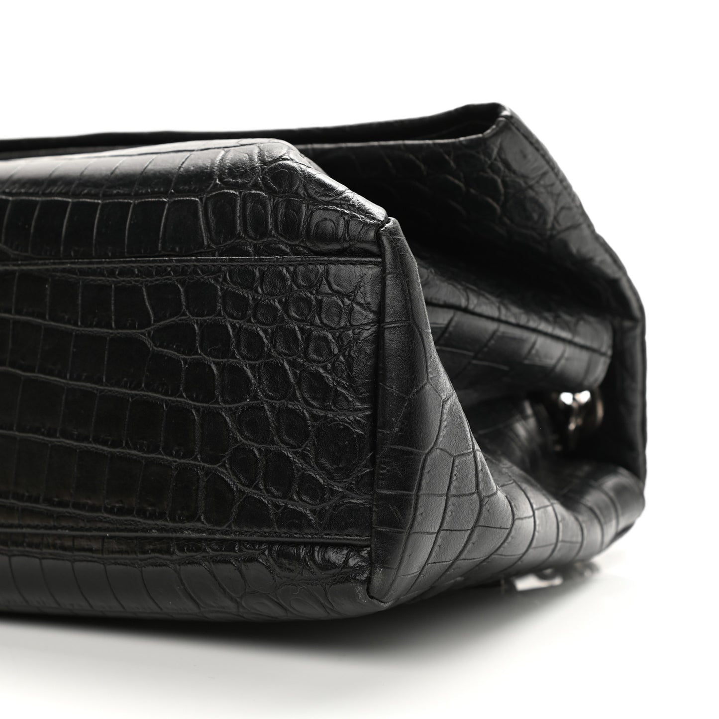 Calfskin Crocodile Embossed Medium West Hollywood Monogram Fold-Over Black