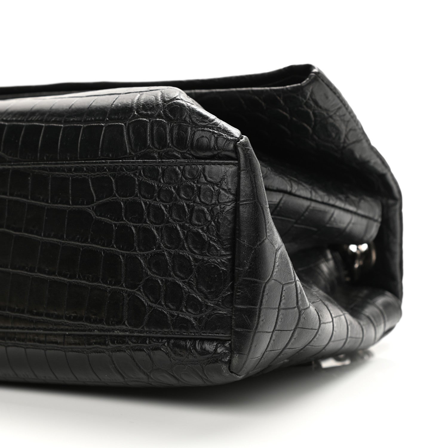 Saint Laurent Calfskin Crocodile Embossed Medium West Hollywood Monogram Fold-Over Black 19 of 23