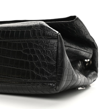 Saint Laurent Calfskin Crocodile Embossed Medium West Hollywood Monogram Fold-Over Black 19 of 23