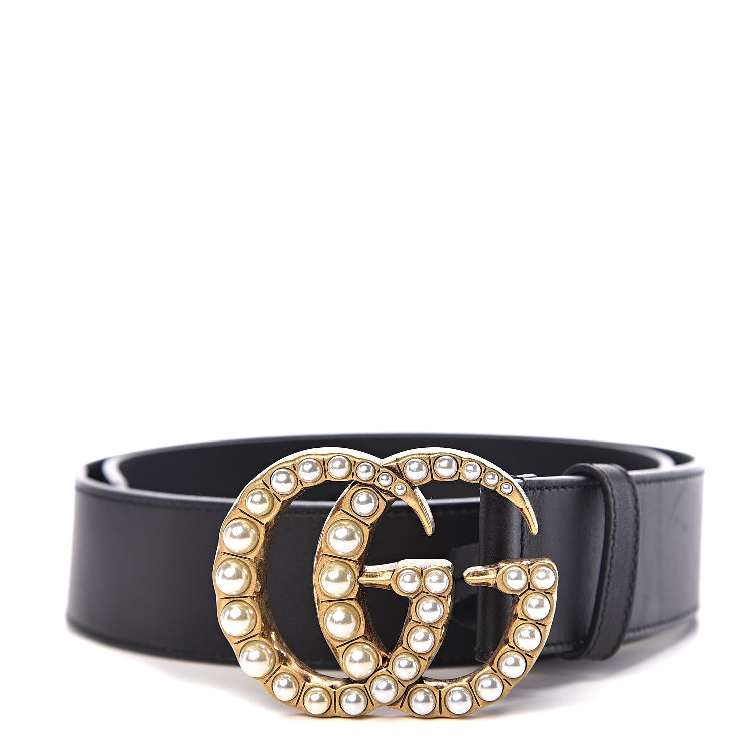 Gucci Moon Calfskin Pearl Double G 40mm Belt 80 32 Black Cream 1 of 7