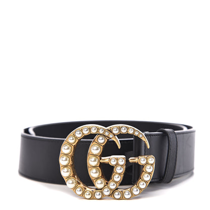 Gucci Moon Calfskin Pearl Double G 40mm Belt 80 32 Black Cream 1 of 7