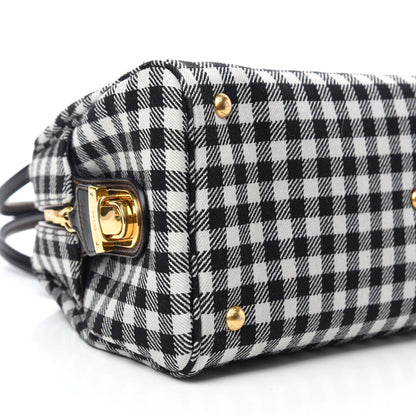Prada Jacquard Check Vitello Vintage Vichy Bowler Bag White Black 9 of 12