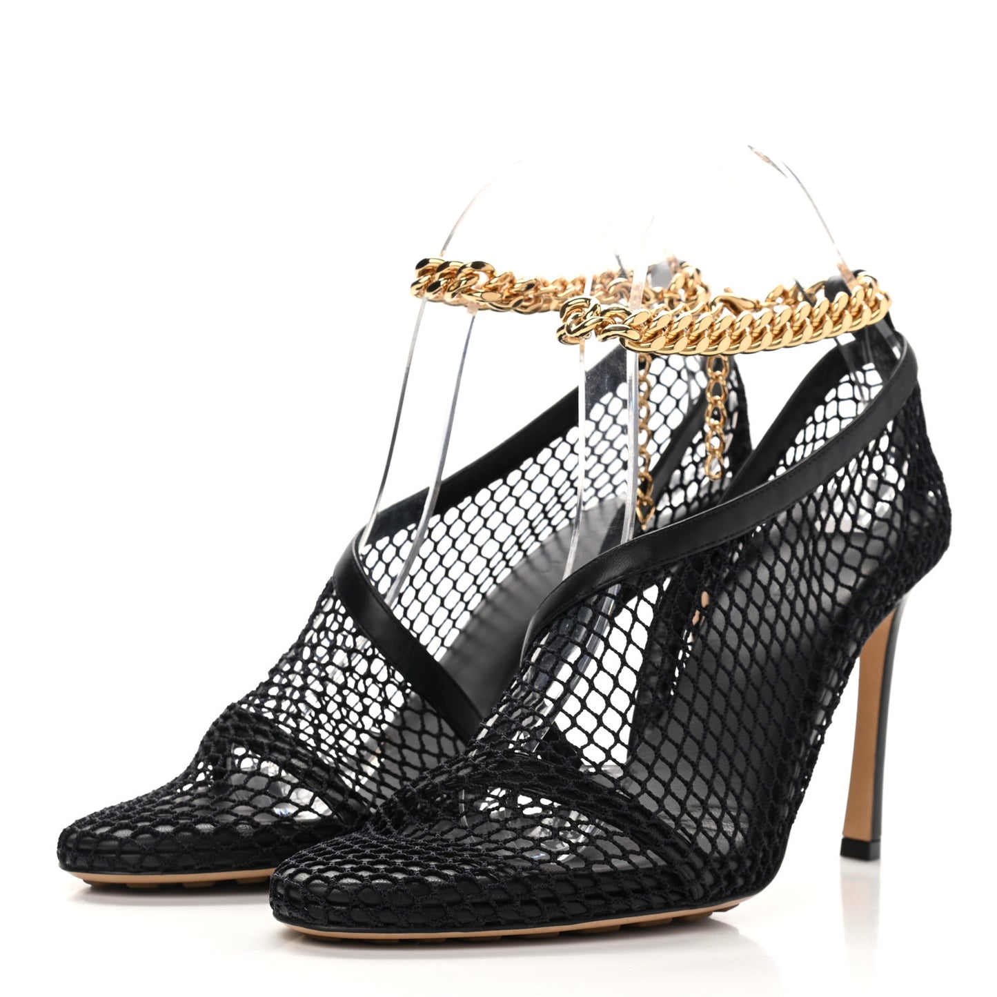 Mesh Nappa Chunky Chain Sandals 39 Black
