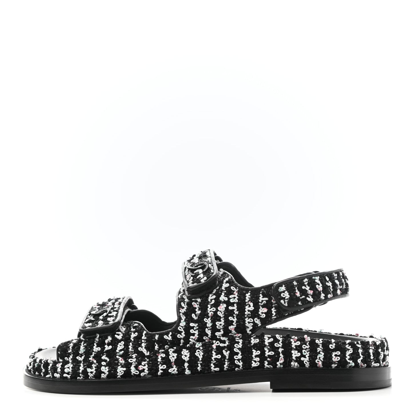 Tweed Lambskin Dad Sandals 38 Black White