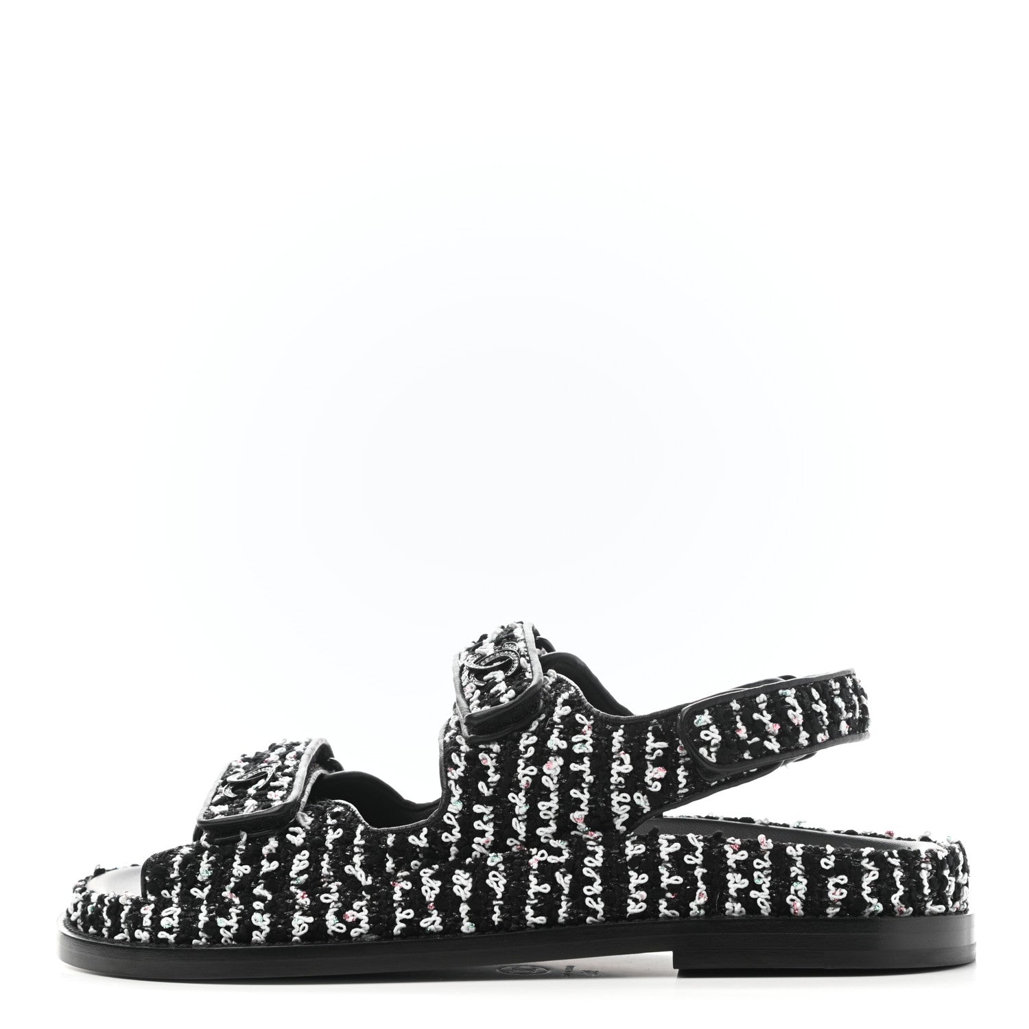 Chanel Tweed Lambskin Dad Sandals 38 Black White 1 of 9