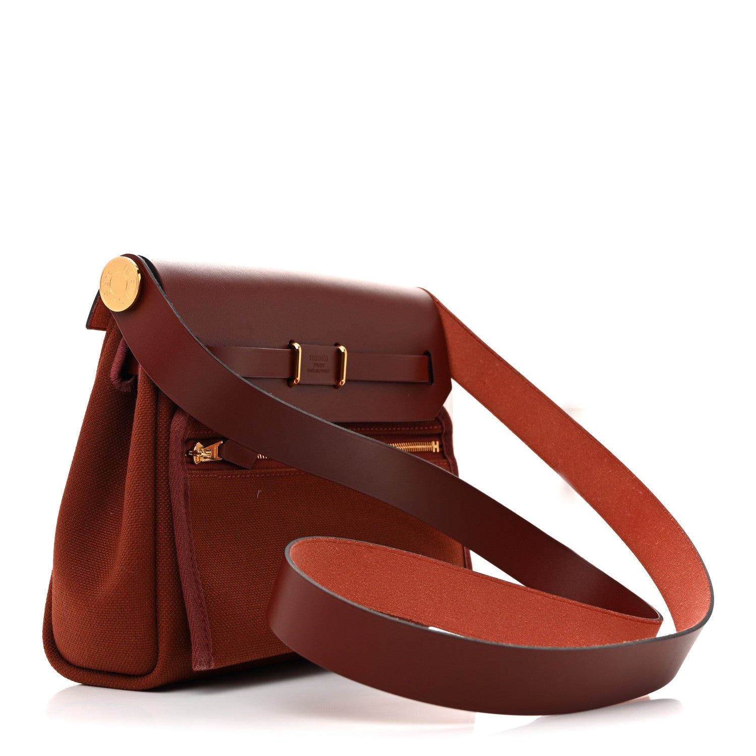 Hermes Military Toile Vache Hunter Herbag Zip Retourne 20 Rouge H 3 of 9