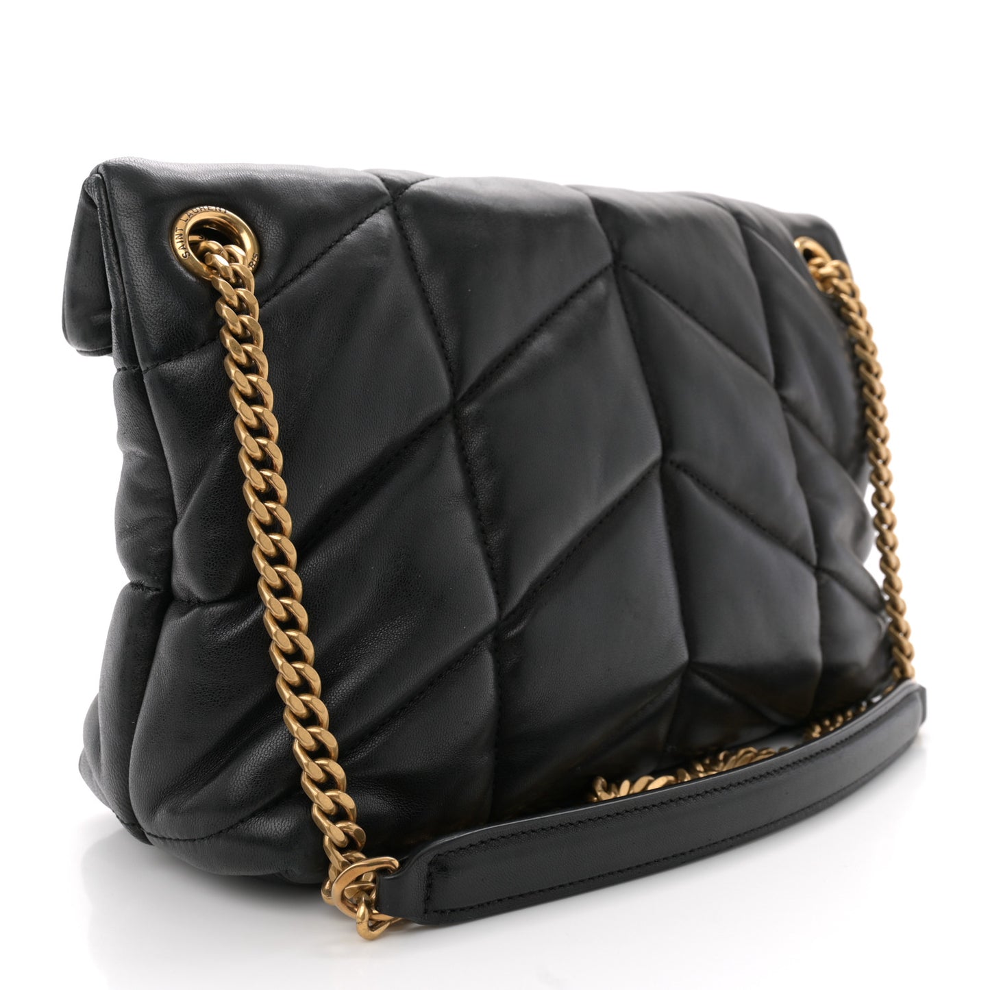 Lambskin Quilted Small Loulou Puffer Monogram Chain Satchel Black
