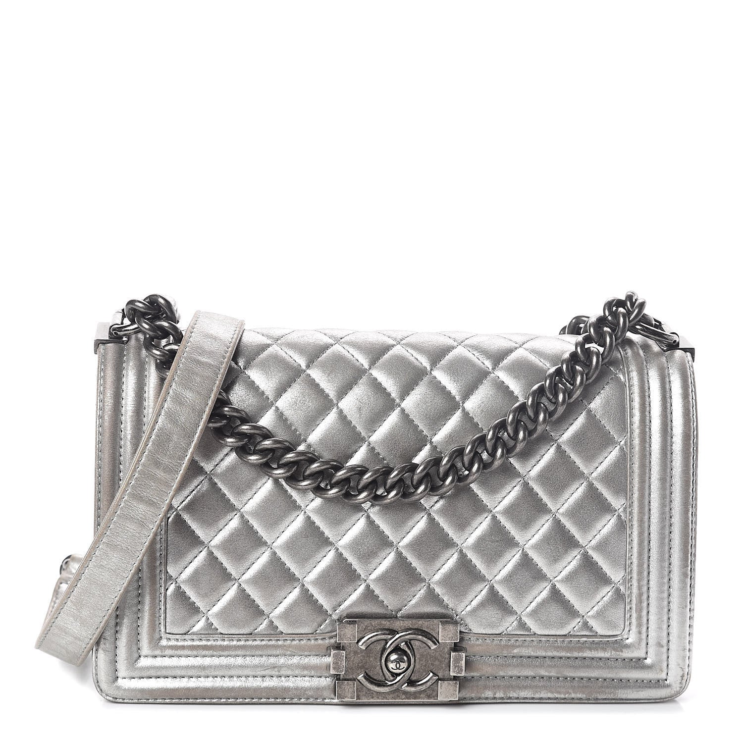 Chanel Metallic Lambskin Quilted Medium Boy Flap Silver 1 of 10