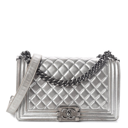 Chanel Metallic Lambskin Quilted Medium Boy Flap Silver 1 of 10