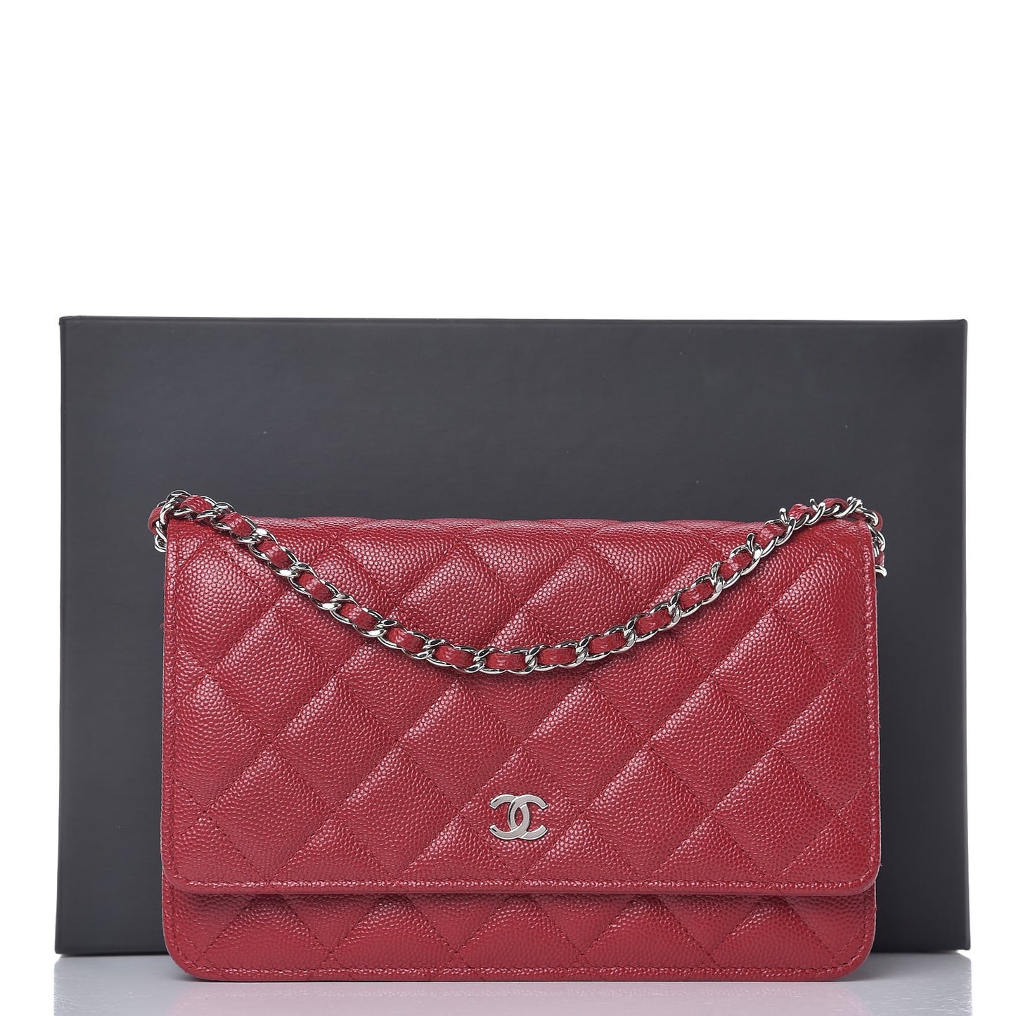 Caviar Quilted Wallet on Chain WOC Red